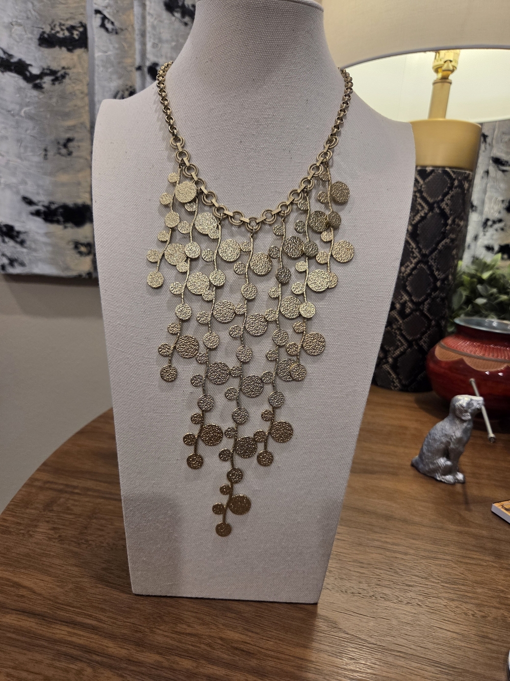Chico's Gold Cascade Disc Statement Necklace